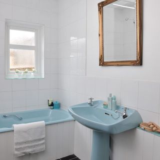Pale blue bathroom suite