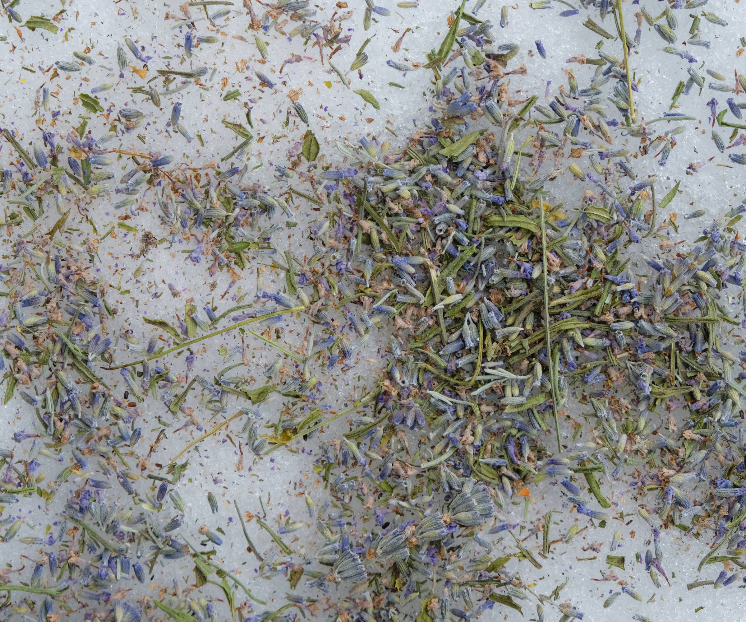 Dried lavender flowers on snow