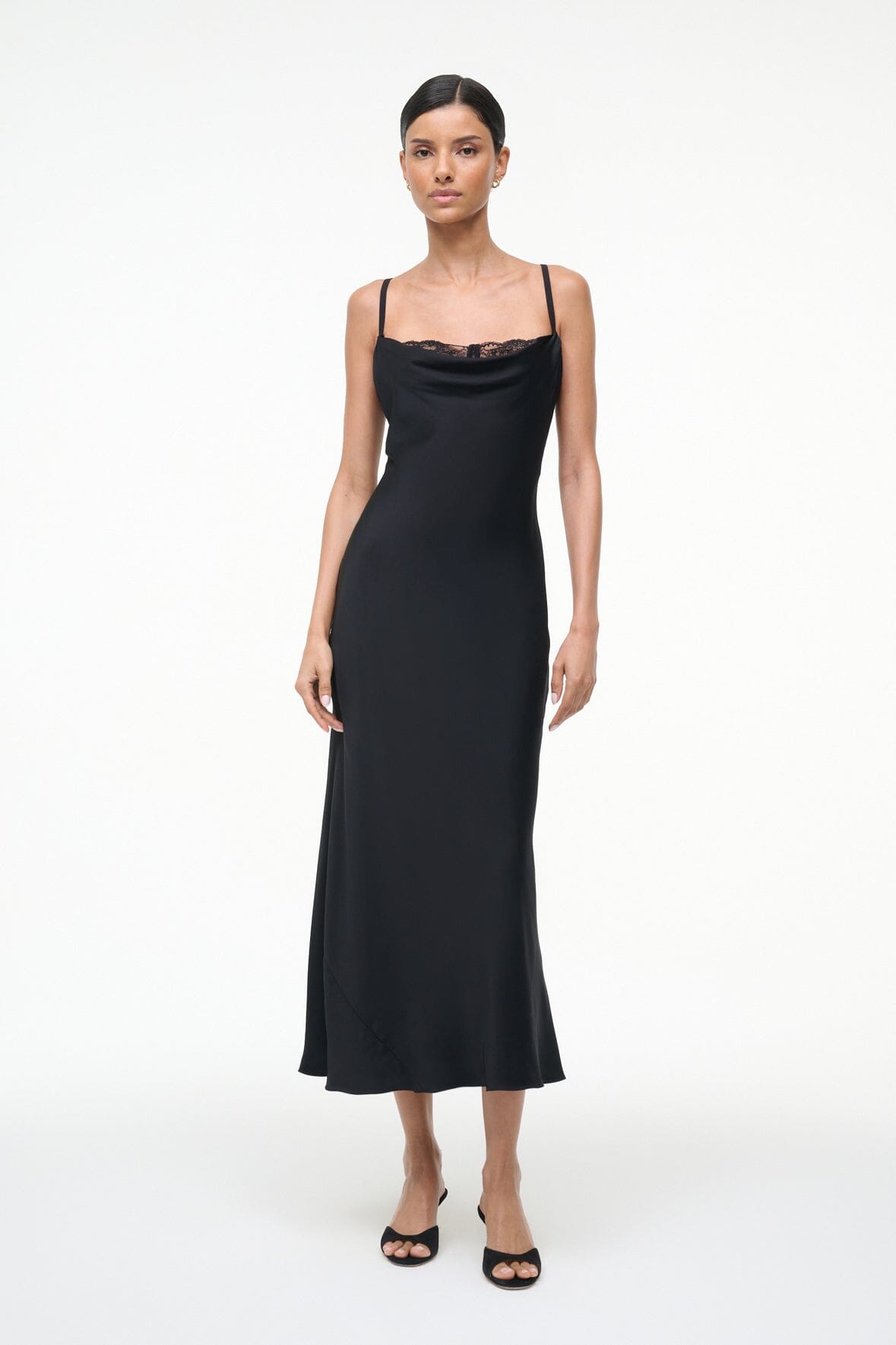 Evangeline Silk Midi Dress | Black - Black / 00