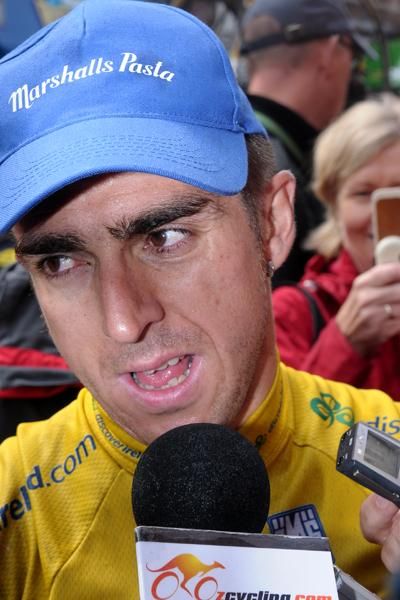 Russell Downing lands back to earth and starts dealing with the media after Stage 3 of the 2009 Tour of Ireland.