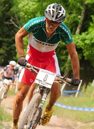 Marco Fontana (Cannondale) riding 30 seconds off the lead in third place