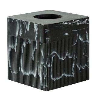 Tissue Box Cover Square Resin Tissue Holder for Home Decor, Hand Poured Marble Tissue Box Holder, 5 x 5 x 5.5 inches, Black