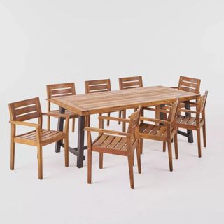 The Balfour 9pc Acacia Wood Dining Set on a white background