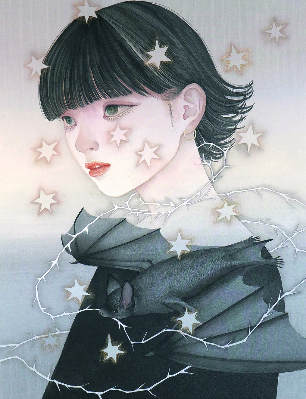 Painter and illustrator Yuka Sakuma; a woman with bats and stars