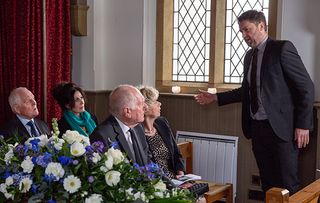 Emmerdale spoilers! Doug Potts is left high and dry when Gerry's uncle Terry walks out of the funeral