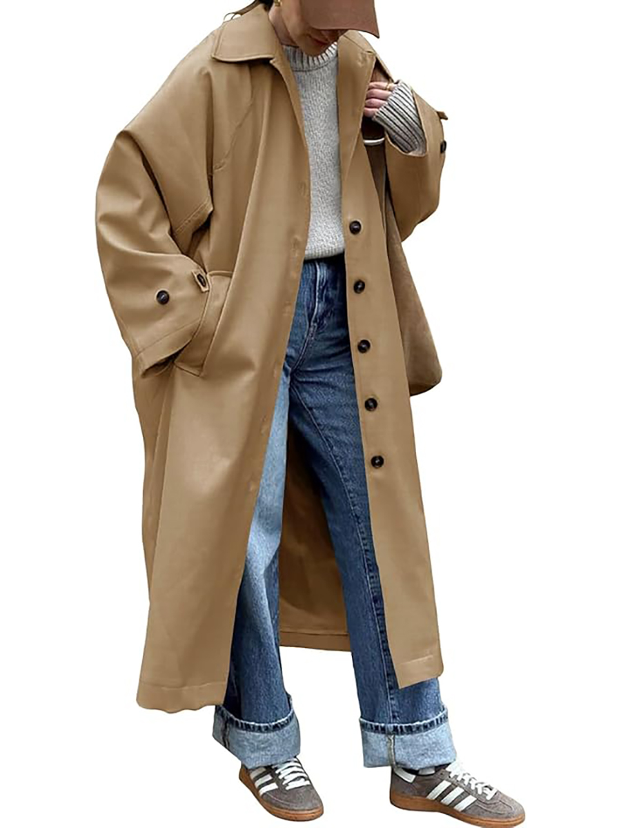 Tankaneo, Tankaneo Womens Long Trench Coat Single Breasted Oversized Windproof Classic Lapel Fall Overcoat