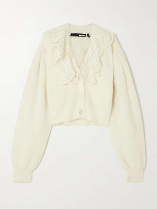 Lace-Trimmed Knitted Cardigan