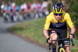 TOPSHOT Team Jumbo rider Slovenias Primoz Roglic rides in a breakaway during the 4th stage of the 79th Paris Nice cycling race 1875 km between ChalonsurSaone and Chiroubles on March 10 2021 Photo by AnneChristine POUJOULAT AFP Photo by ANNECHRISTINE POUJOULATAFP via Getty Images