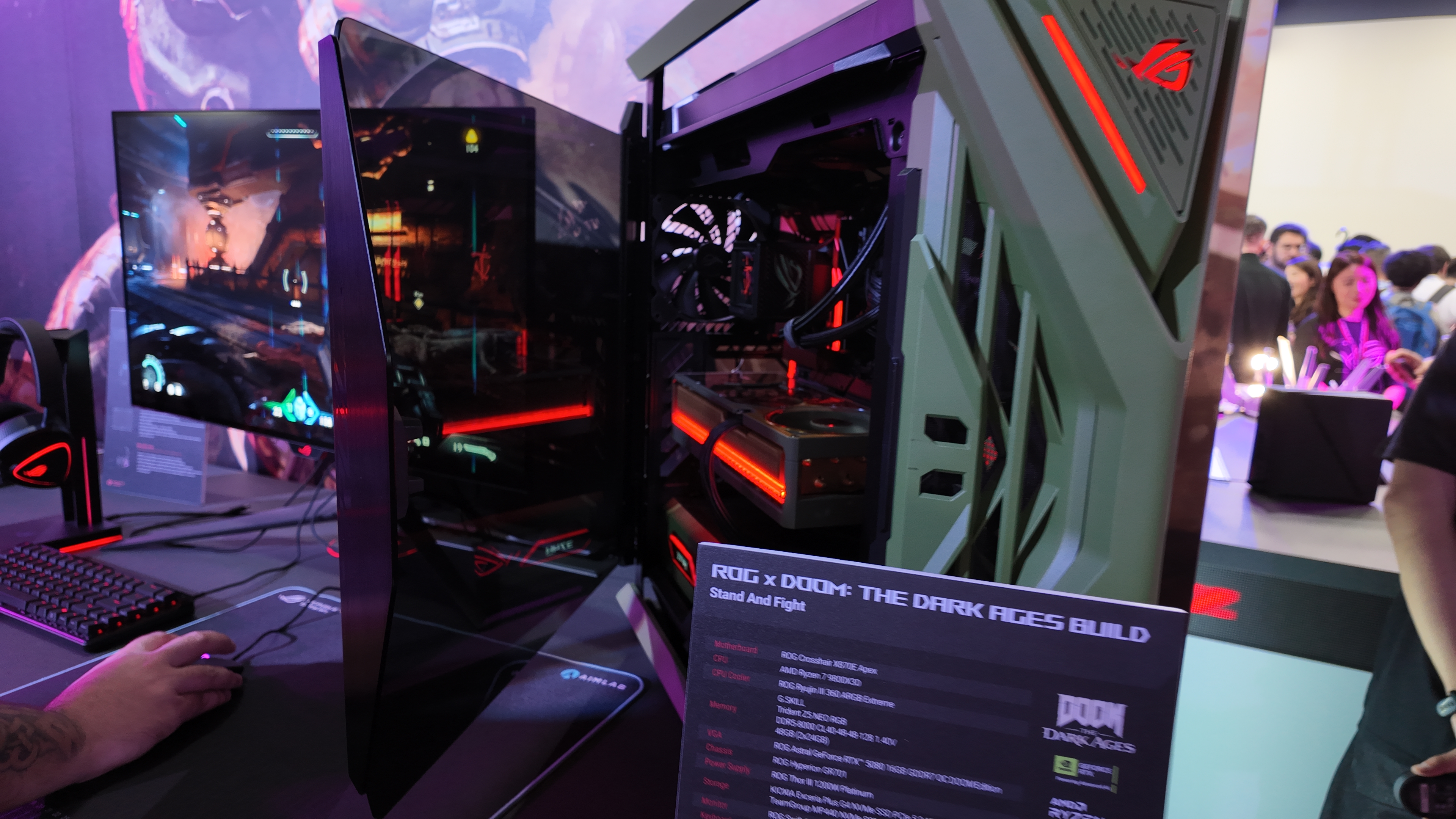 A Doom: The Dark Ages inspired RTX 5080 Astral shown off at Computex 2025.