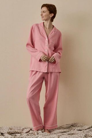 Best pyjamas sets Piglet in Bed Pink Bloom Linen Tencel Pyjama Trouser Set