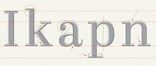 Title (grey) and text fonts (black outlines) differ in construction