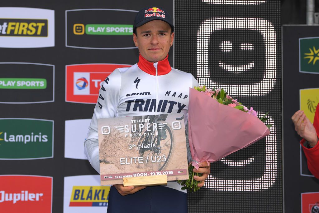 Tom Pidcock on the podium in Boom