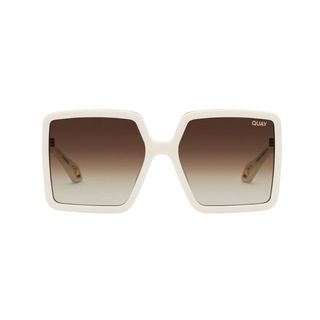 Square framed oversized white sunglasses with gradient lenses 