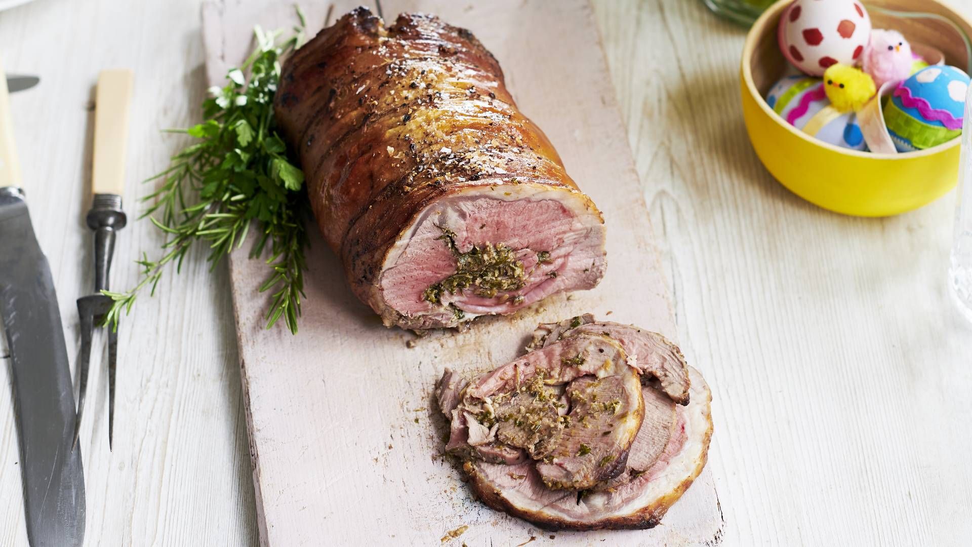 Lamb saddle with herbed stuffing recipe