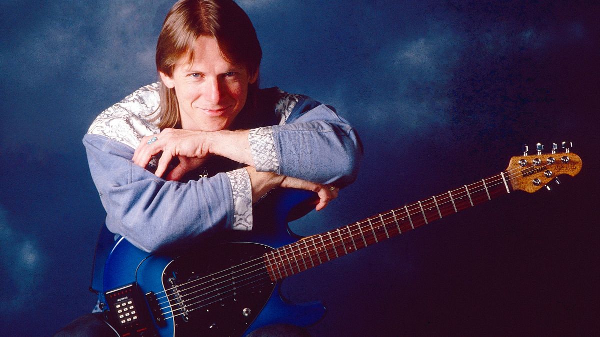 Steve Morse of Dixie Dregs portrait shoot at studio of Rick Diamond Photography in Atlanta, Ga. July 01, 1989