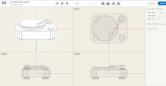 We're using cuboids to form the turntable arm and head. Creating the turntable arm can be tricky. Therefore, it's important to ensure you check the shapes aren't overlapping