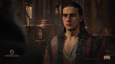 Coen looks at someone else in The Blood of Dawnwalker within some kind of church