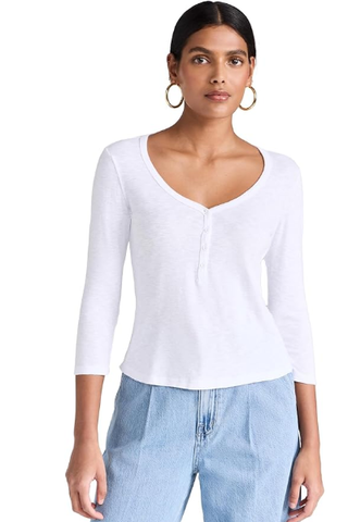 L'AGENCE Women's Rowena 3/4 Sleeve Henley Top (Was $150) 