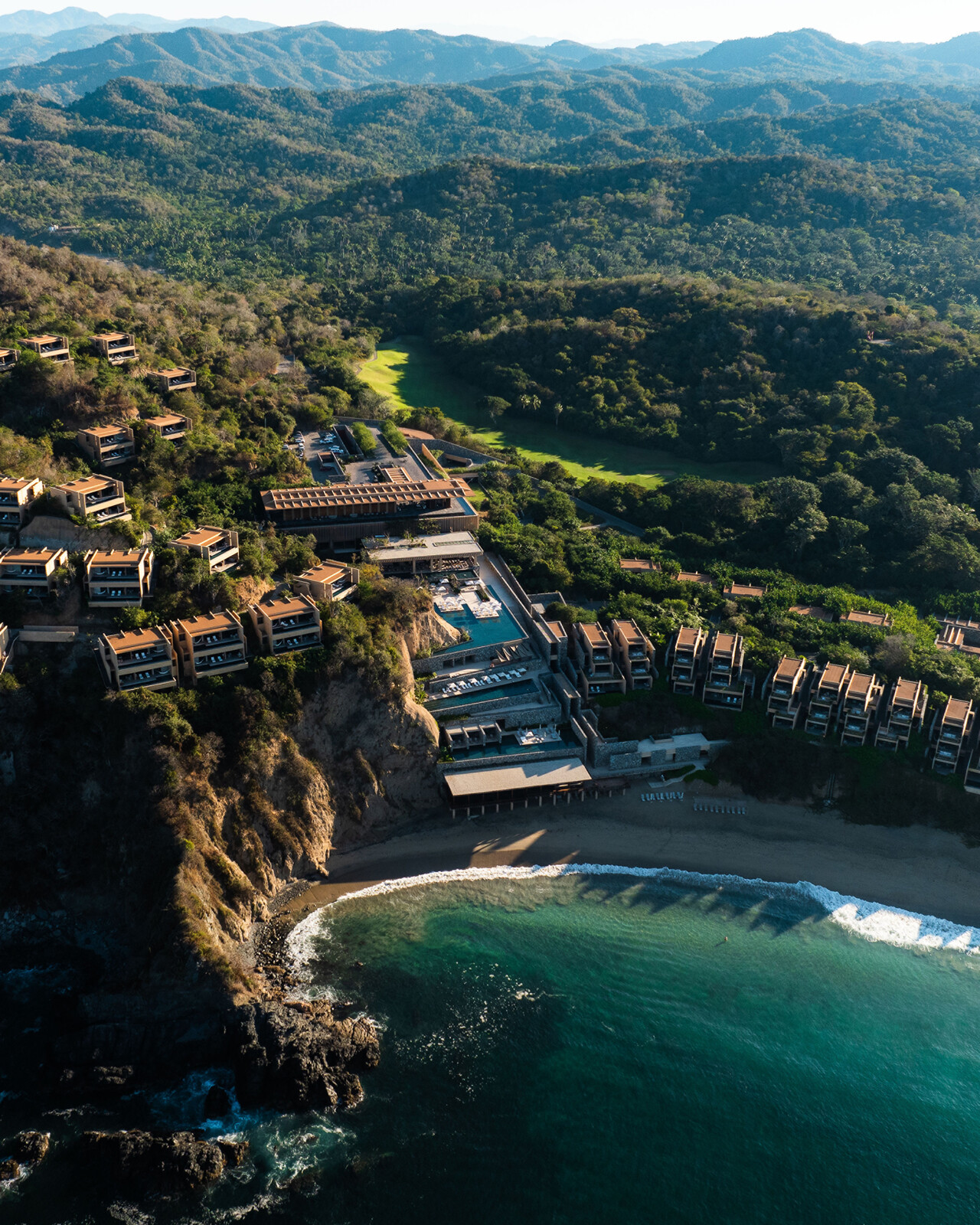 Four Seasons Tamarindo Resort. Areal shot of the whole resort including the ocean.