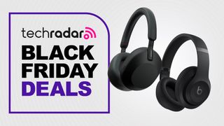 Beats Solo 4 and Sony WH-1000XM5 headphones on Tr's Black Friday Deals poster, with white background