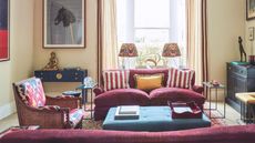 Interior view of the sitting room of a double-fronted Victorian villa in London, designed by Flora Soames.