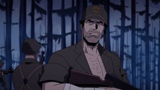 Sergeant Rock standing in a forest in Creature Commandos episode 3