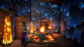 A screenshot of a dark blue room within a school in Mind Over Magic.
