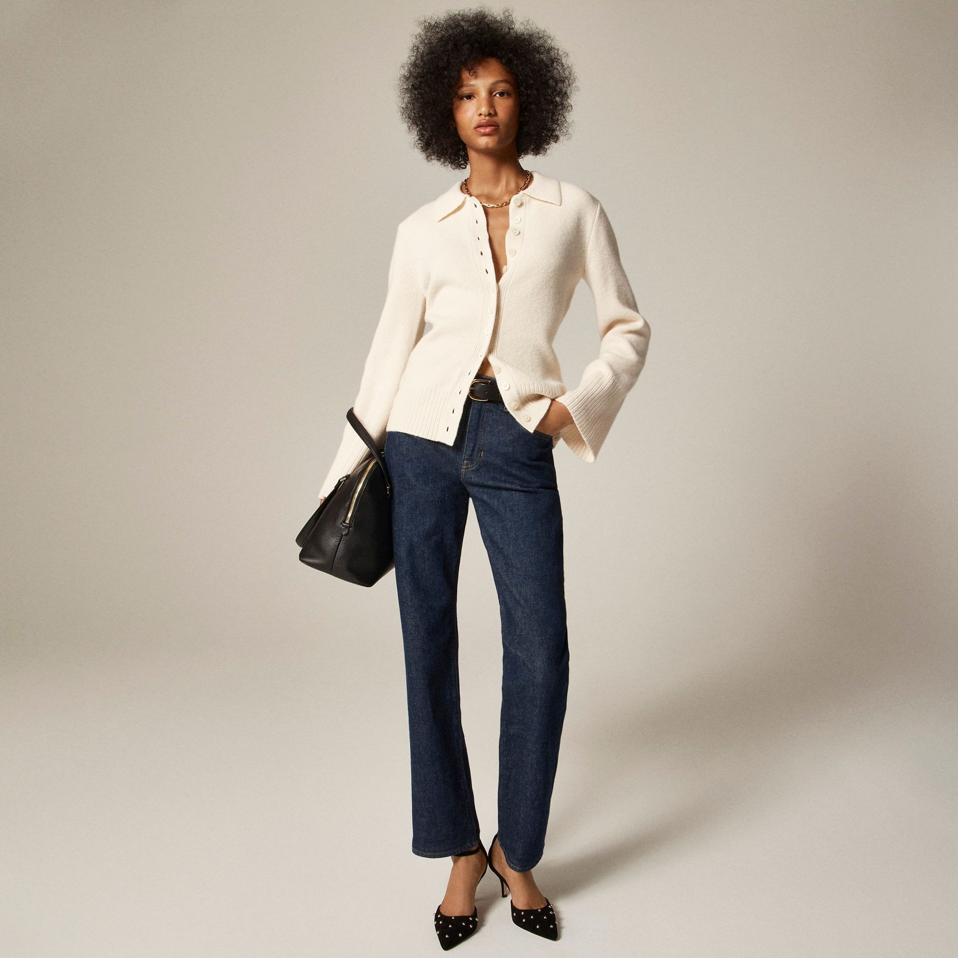 Milano-Stitch Cinched-Waist Cardigan