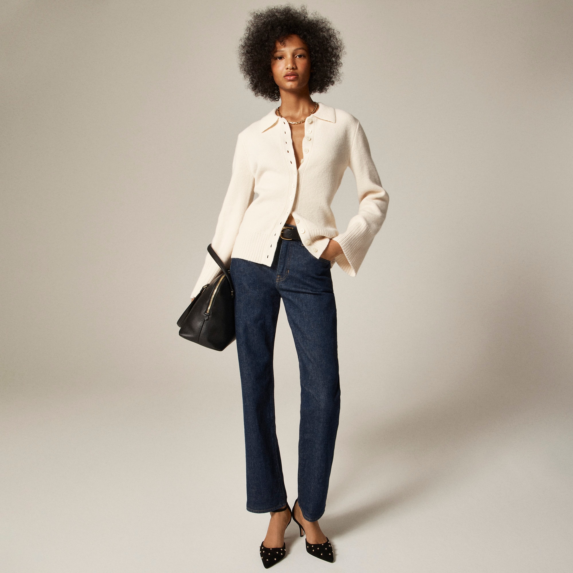 Milano-Stitch Cinched-Waist Cardigan