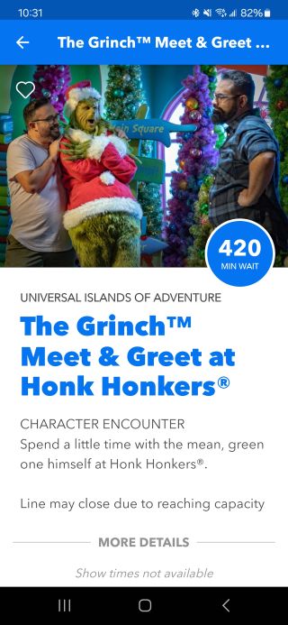 The Grinch Meet & Greet line wait time