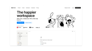 webpage for Notion featuring an illustration and