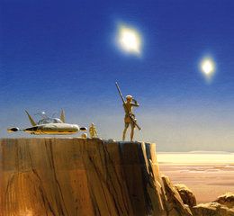 Star Wars art: a man looks over an alien world in a Star Wars art painting