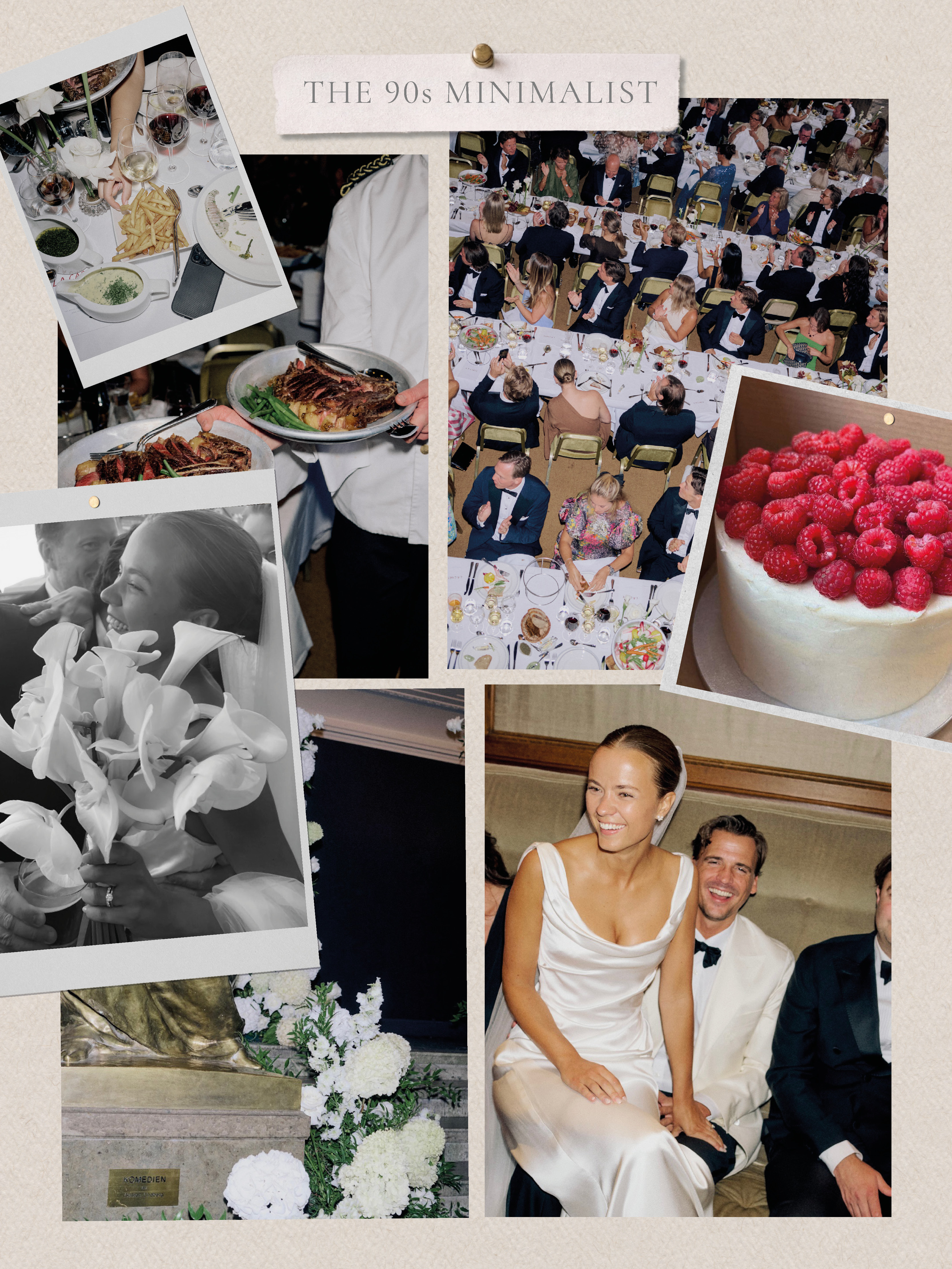 a moodboard for a 90s minimalist wedding