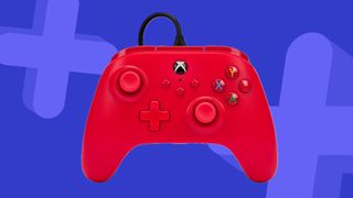 PowerA Xbox Wireless Controller in red on a blue background