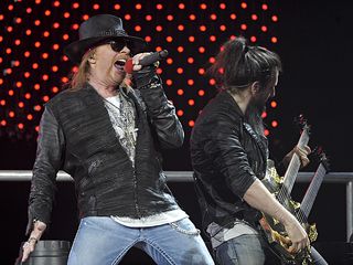 Axl and Bumblefoot onstage