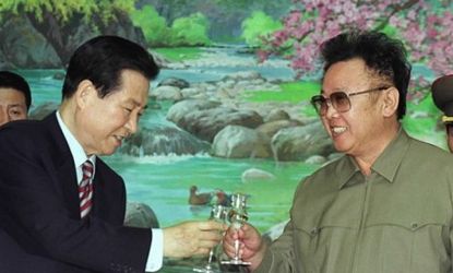 South Korean President Kim Dae-jung and Kim Jong il meet in 2000: The death of Kim Jong Il may provide a rare opportunity for the two Koreas, divided since 1945, to inch toward reunification.