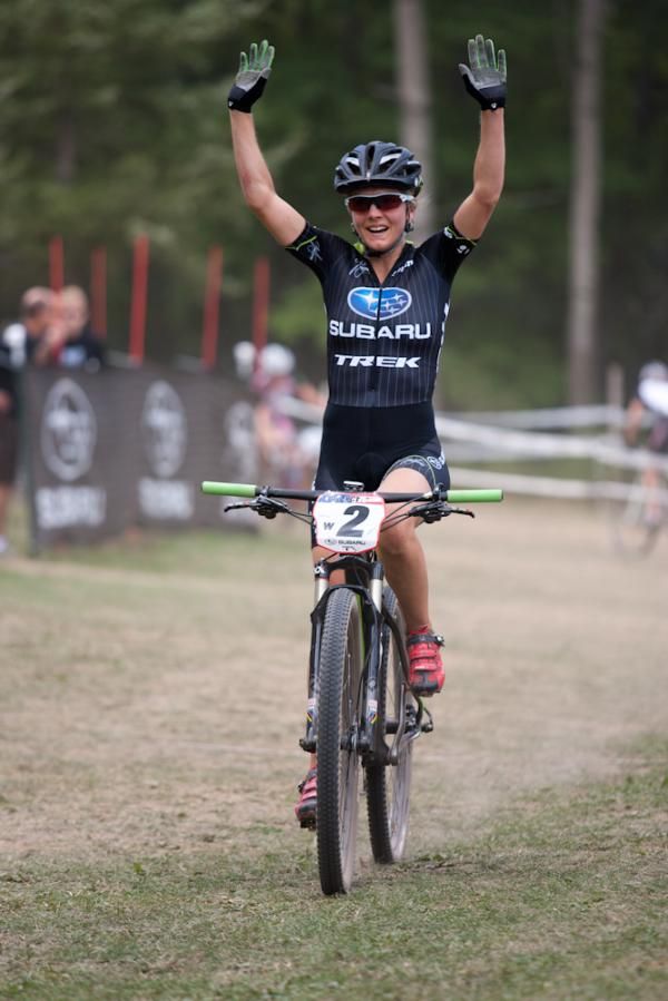 Heather Irmiger (Subaru Trek) crosses the line to win the US Pro XCT Subaru Cup short track race