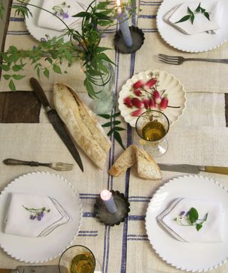 Vintage linen grain sacks used as table linen from Domestic Science