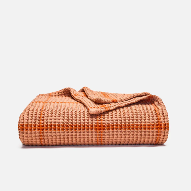 Orange check print dreamweave cotton throw blanket