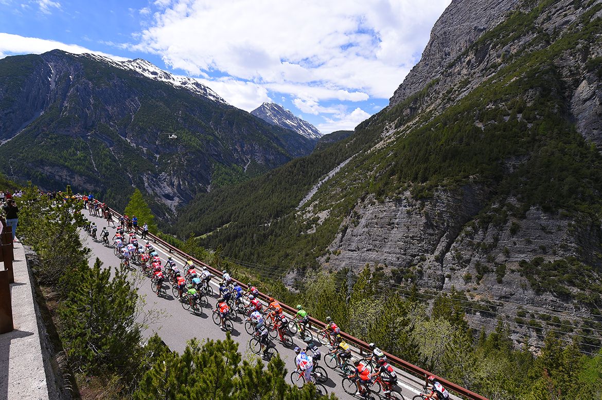 The peloton making its way into the mountains on the Giro d'Italia's 16th stage