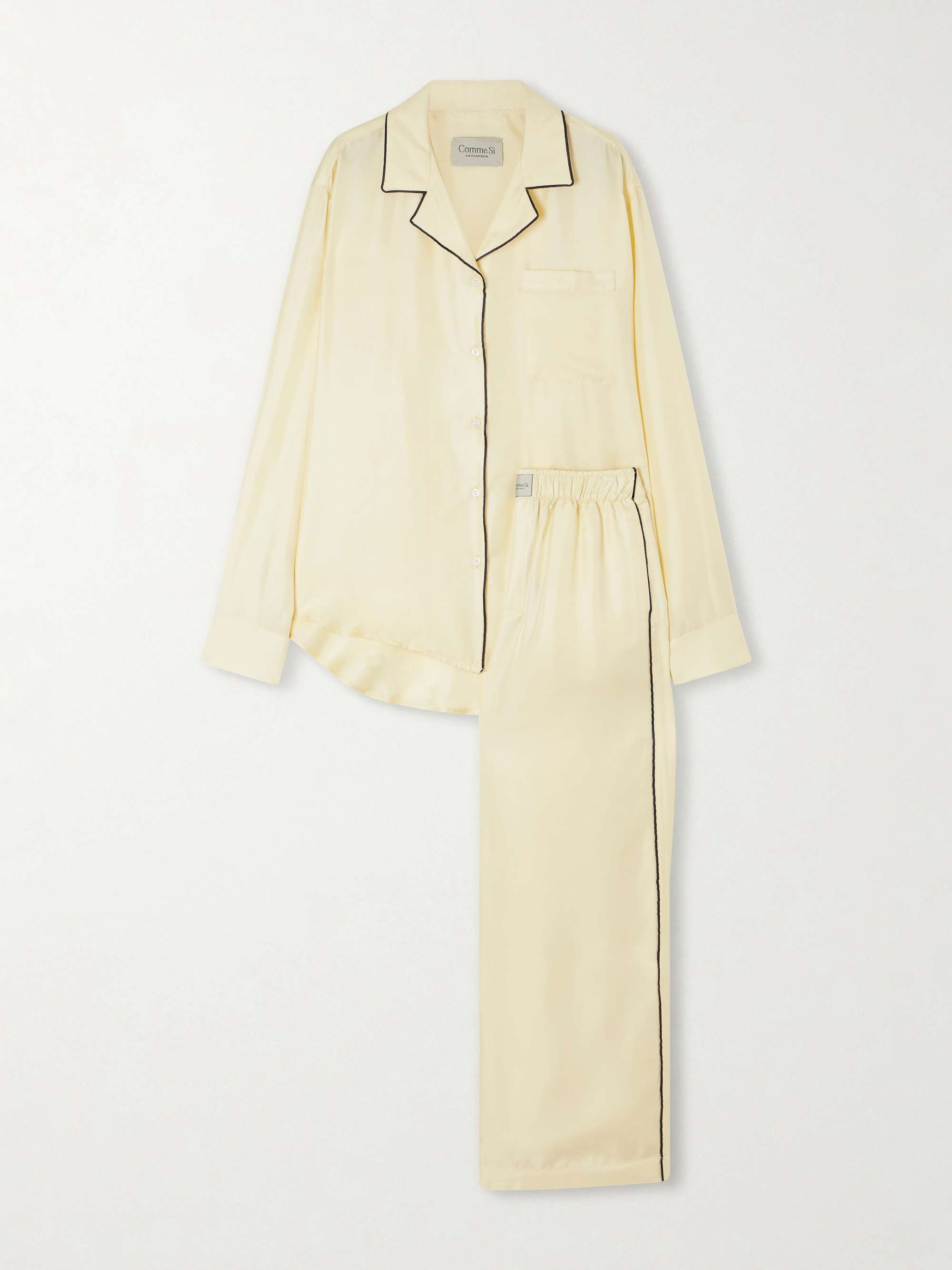 Piped Silk-Twill Pajama Set