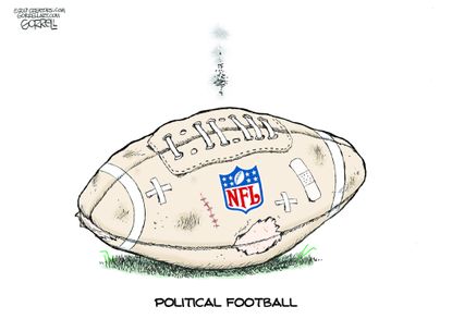 Political cartoon U.S. Trump NFL kneeling football