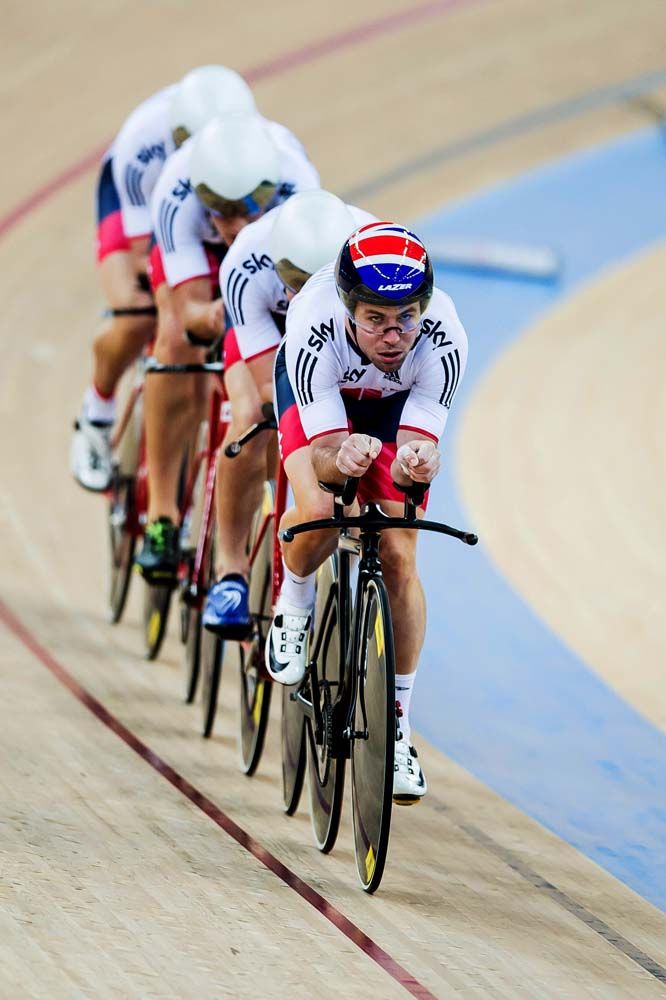 Mark Cavendish leads the Great Britain team pursuit squad