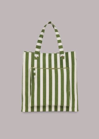 Khaki Sena Striped Canvas Tote