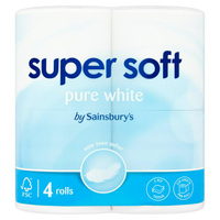 Sainsbury's Super Soft Toilet Tissue, Pure White x4 Rolls | £1.90 at Sainsbury's
