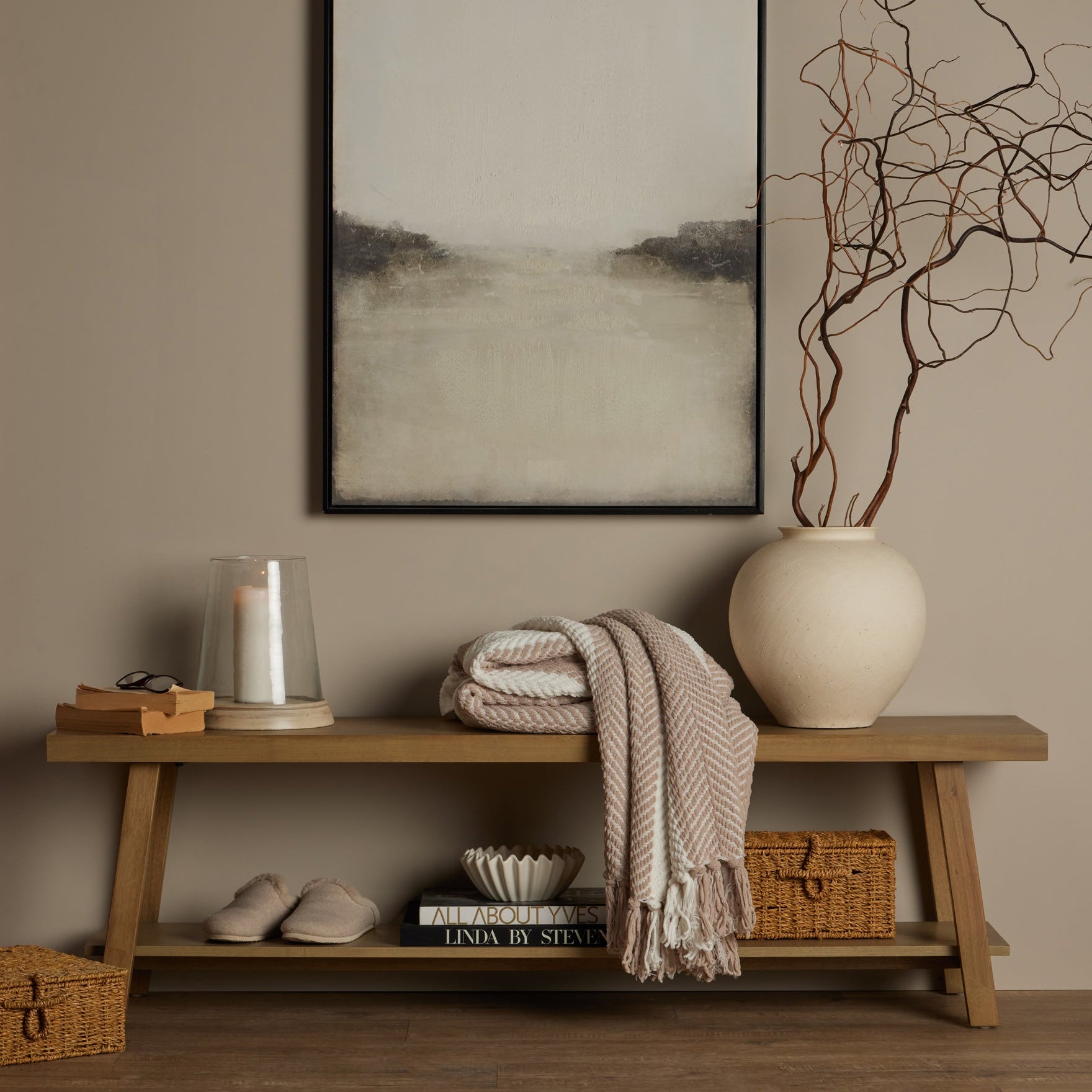 Eliza Wooden Shelf Bench - Light Wood