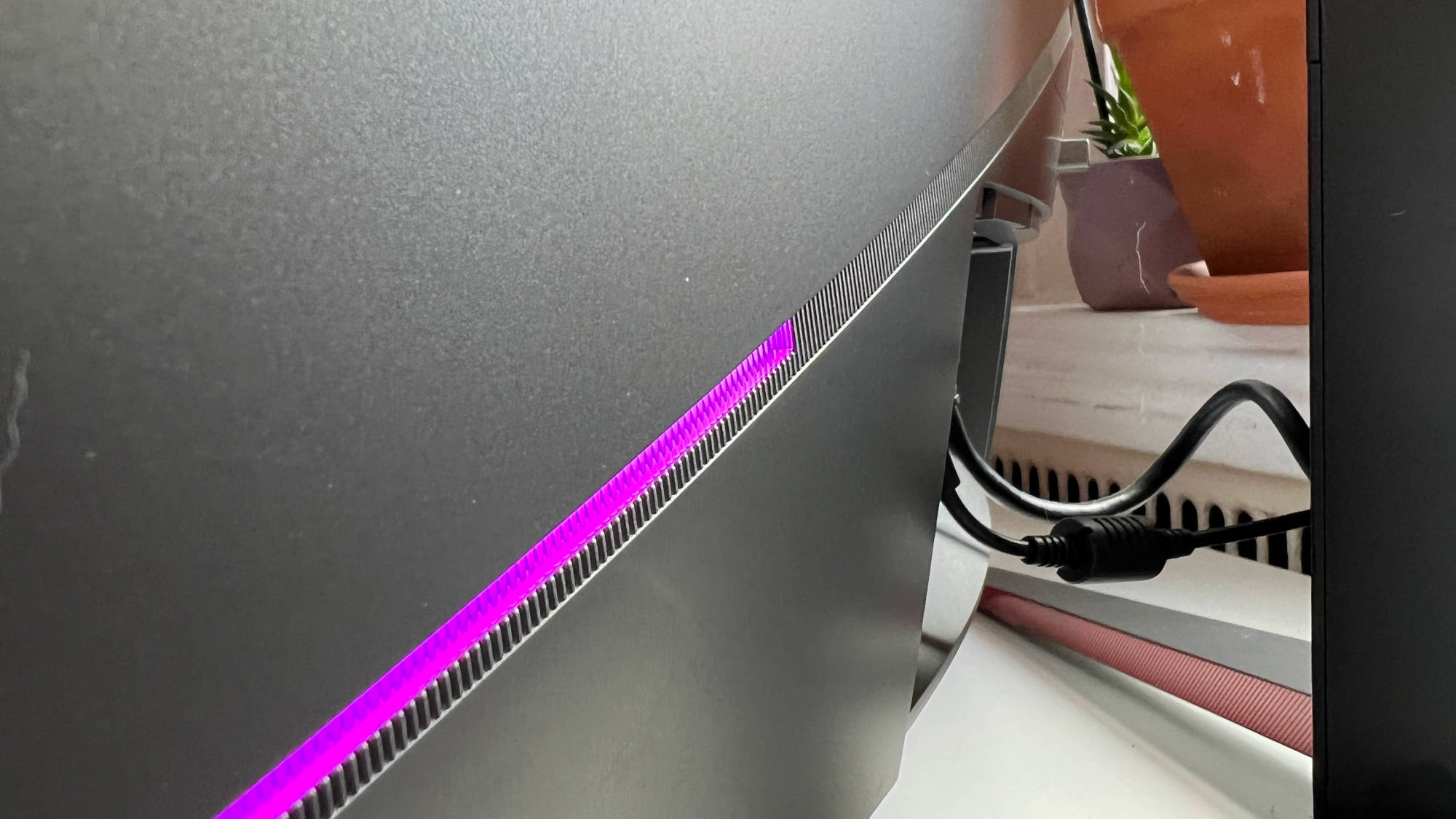 The RGB lighting strip on the back of a BenQ EX3410R