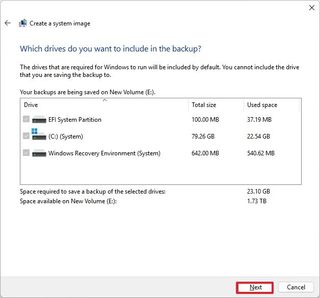 Choose all the drives for the backup