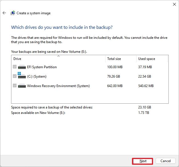 Choose all the drives for the backup