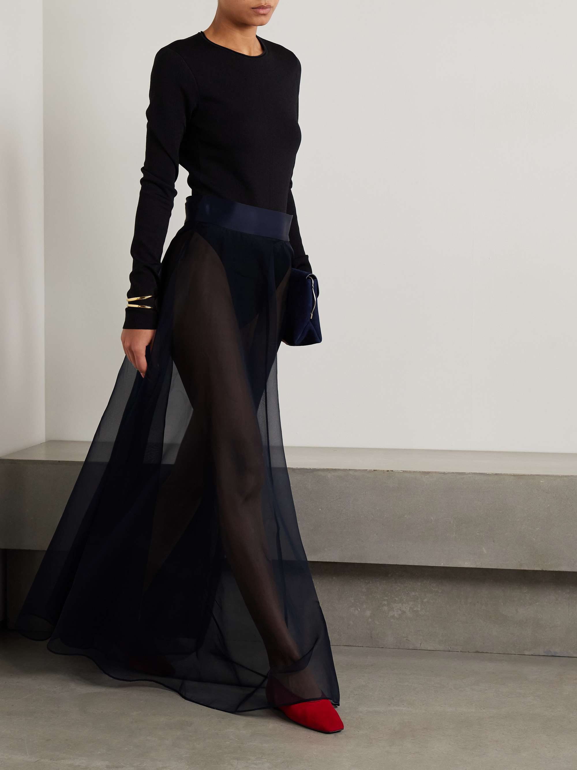 Aire Satin-Trimmed Silk-Organza Maxi Skirt